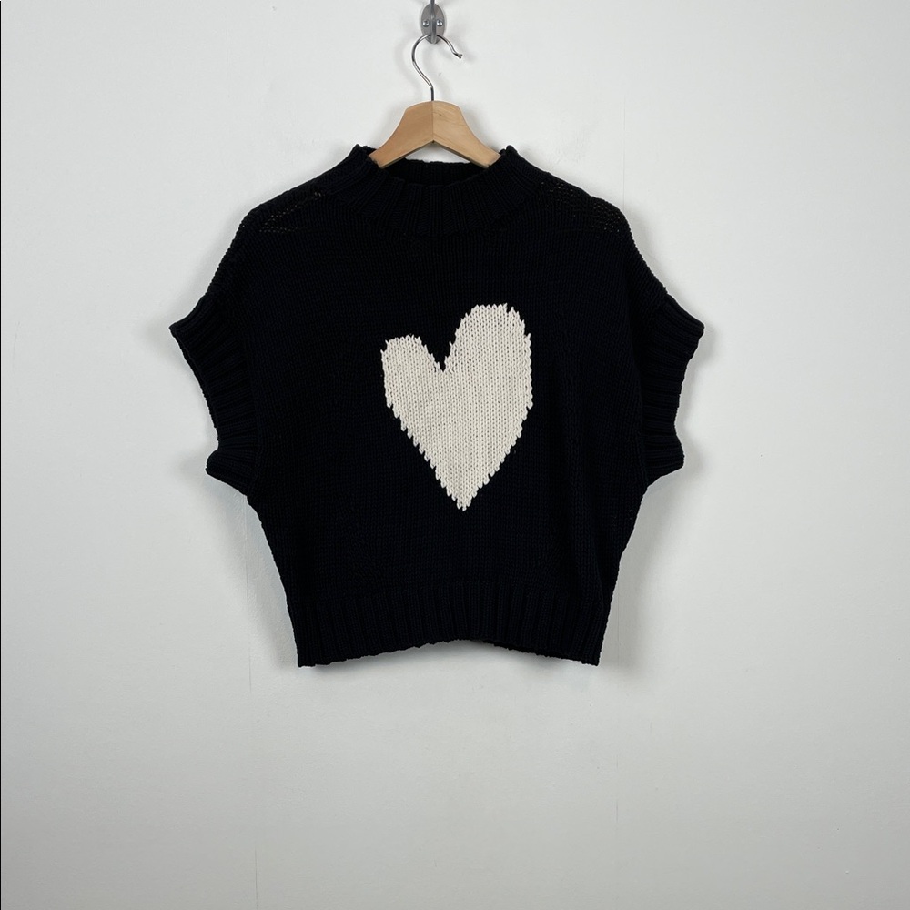 Maeve Black Knit Sweater Vest with Cream Heart